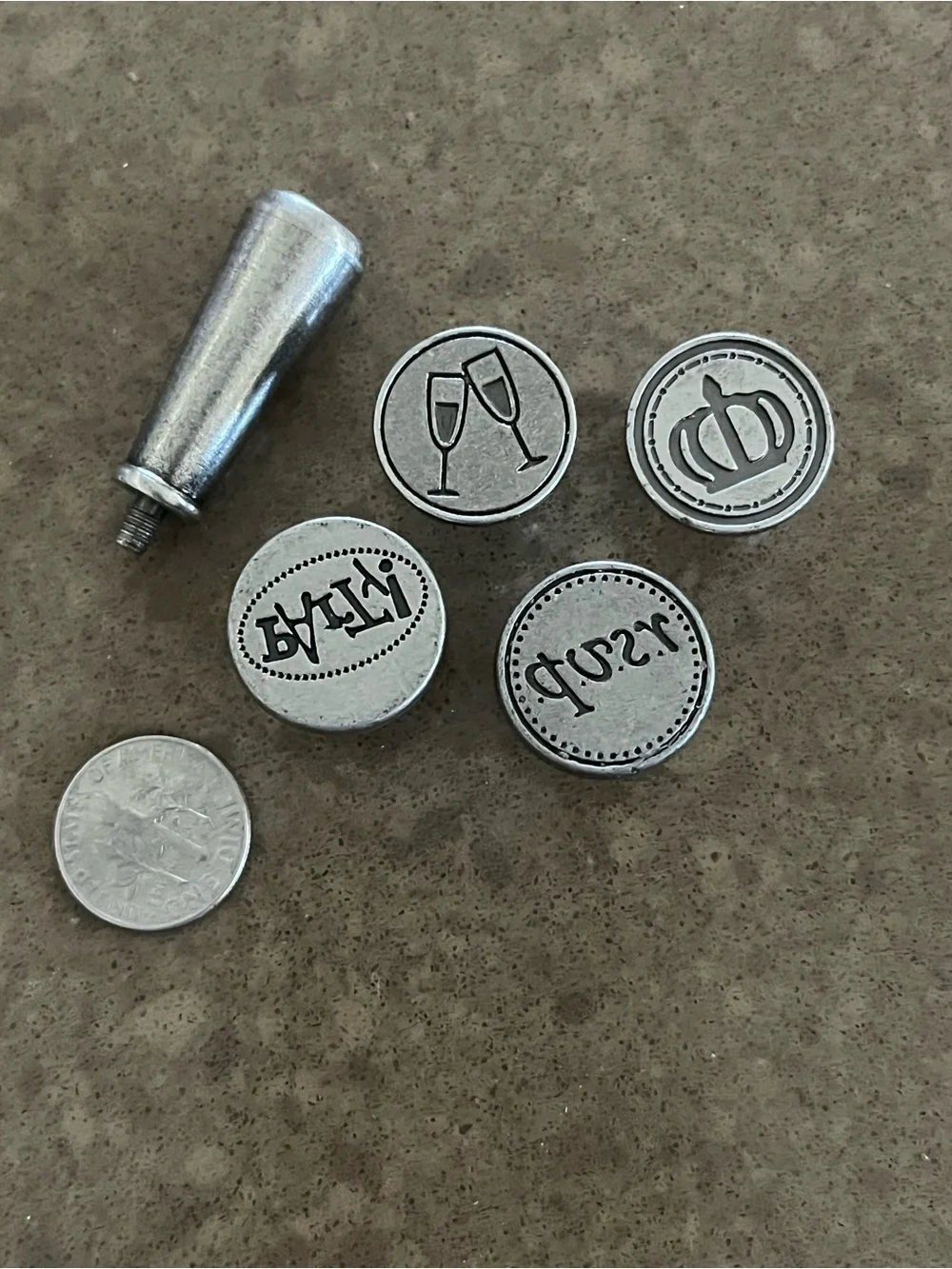 Interchangeable Silver Metal Wax Seal Stamper Set.